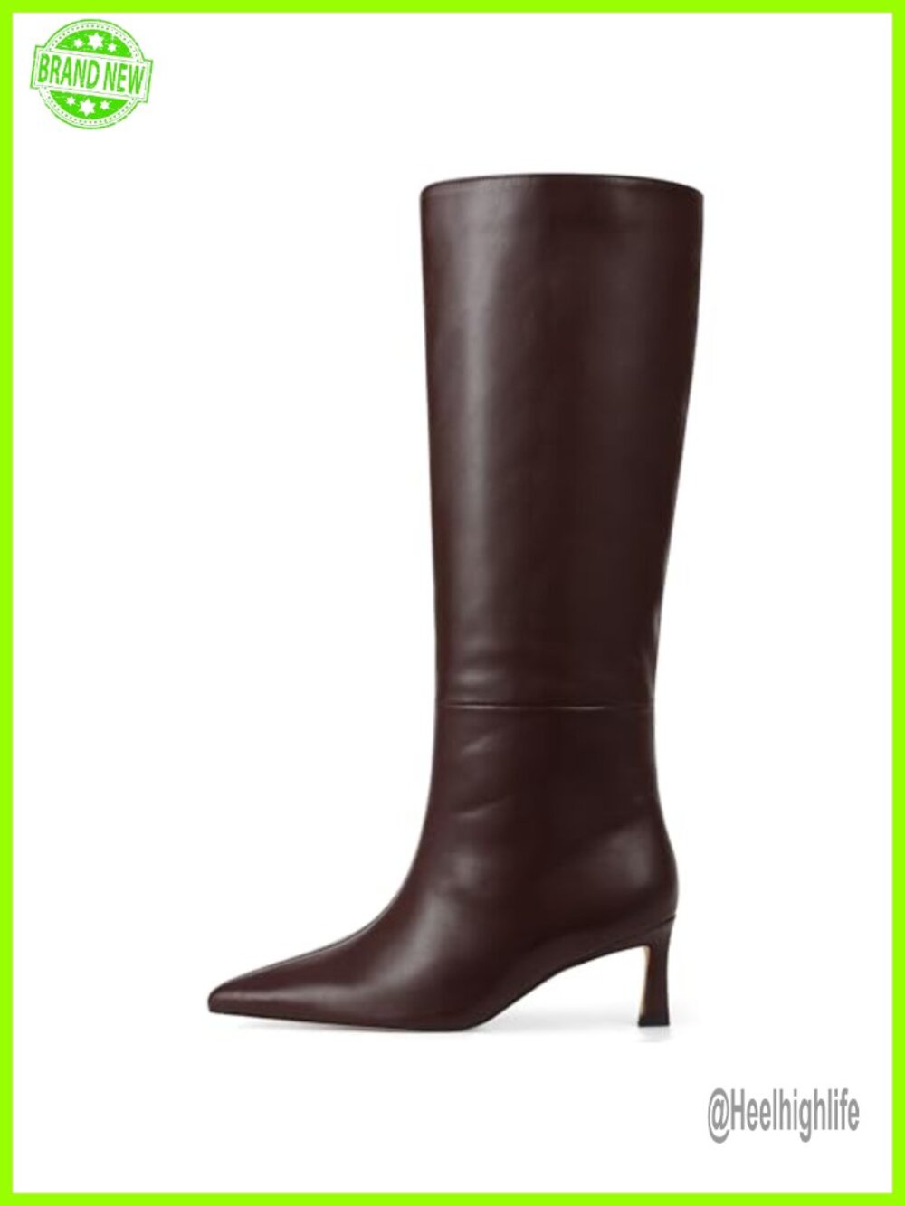 Womens Knee High Boots Wide Calf Faux Leather Kitten Heel Pointed Toe Tall Pull